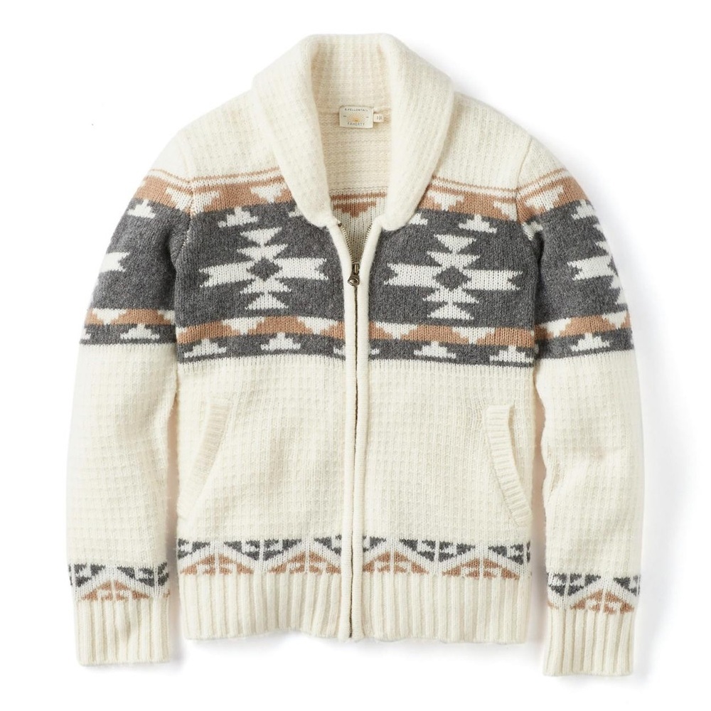 FAHERTY x B Yellowtail Wool Cashmere Fair Isle Zip Up Cardigan Sweater Size L - Picture 2 of 10